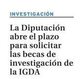 La Diputación abre el plazo para solicitar las becas de investigacion de la IGDA