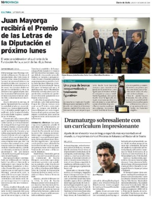 Juan Mayorga recibirá el Premio de las Letras de la Diputación el próximo lunes